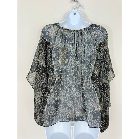 Joie NWT Sheer Metallic Paisley Blouse Size Large Boho Peasant Top - Picture 5 of 7